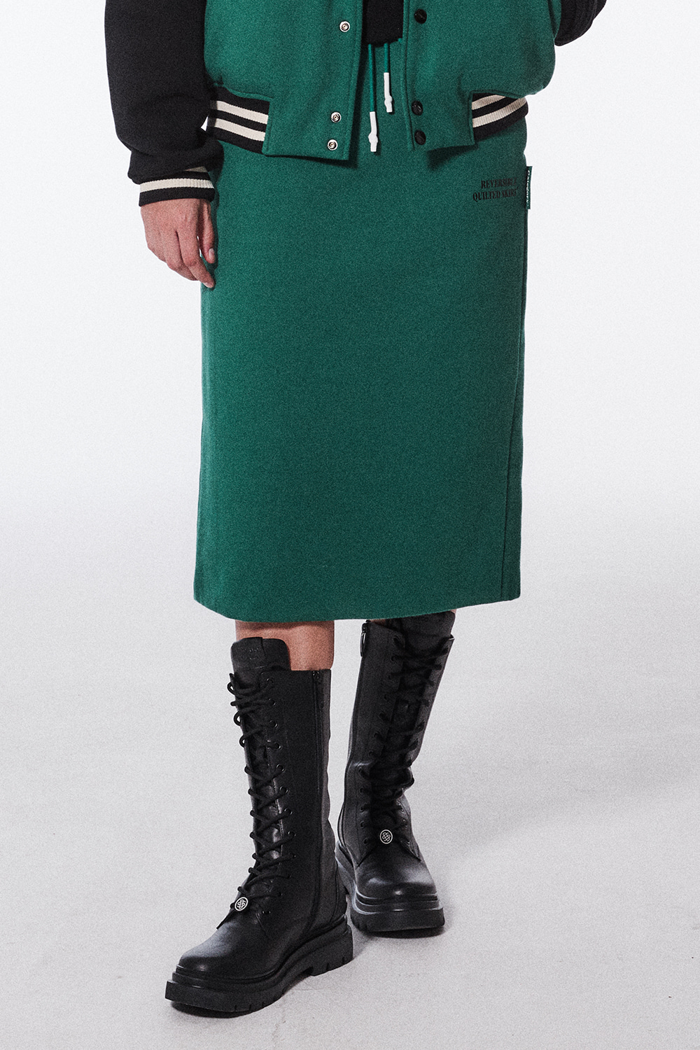 REVERSIBLE PADDED SWEAT SKIRTS_DARK GREEN