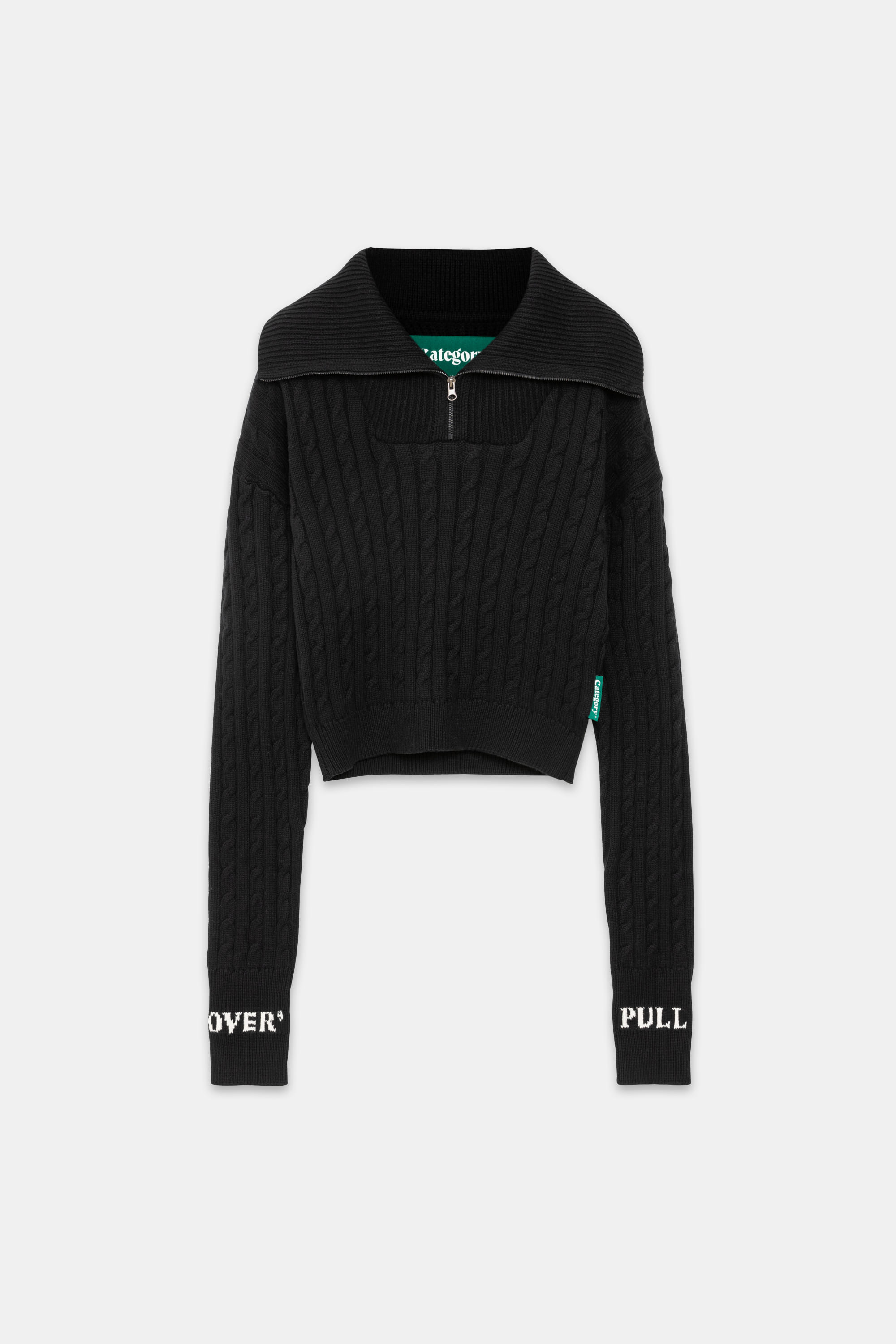 CABLE KNIT HALF ZIP-UP_BLACK