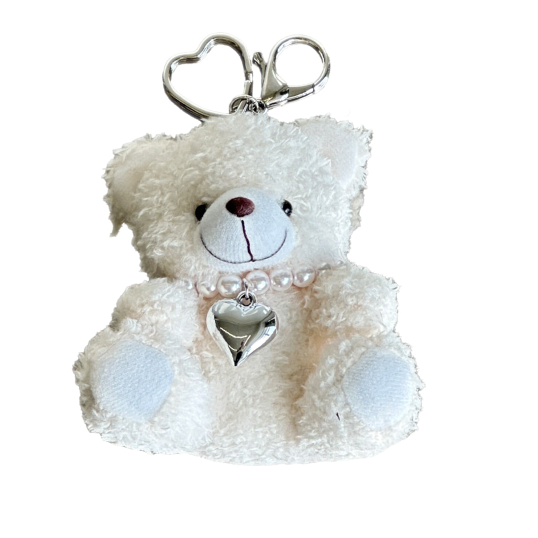 WHITE TEDDY BEAR KEY RING