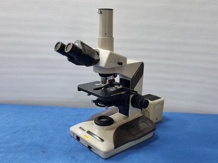 중고 Nikon Optihot-2 Microscope 삼안 생물 현미경 (MU14)