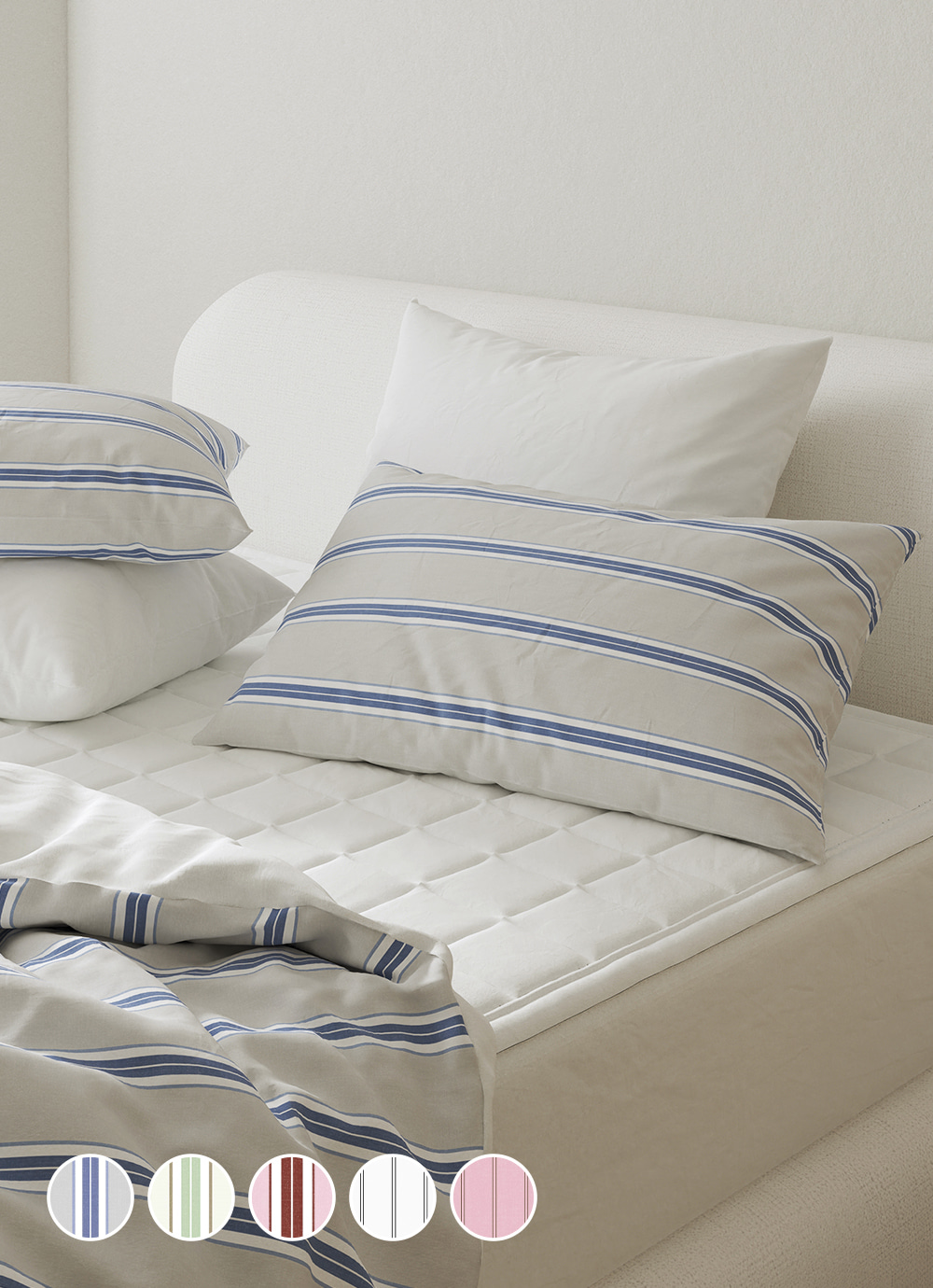 Super Cotton stripe 60-count High-density Pure Cotton 2-layer Pillow Cover 50x70 5colors