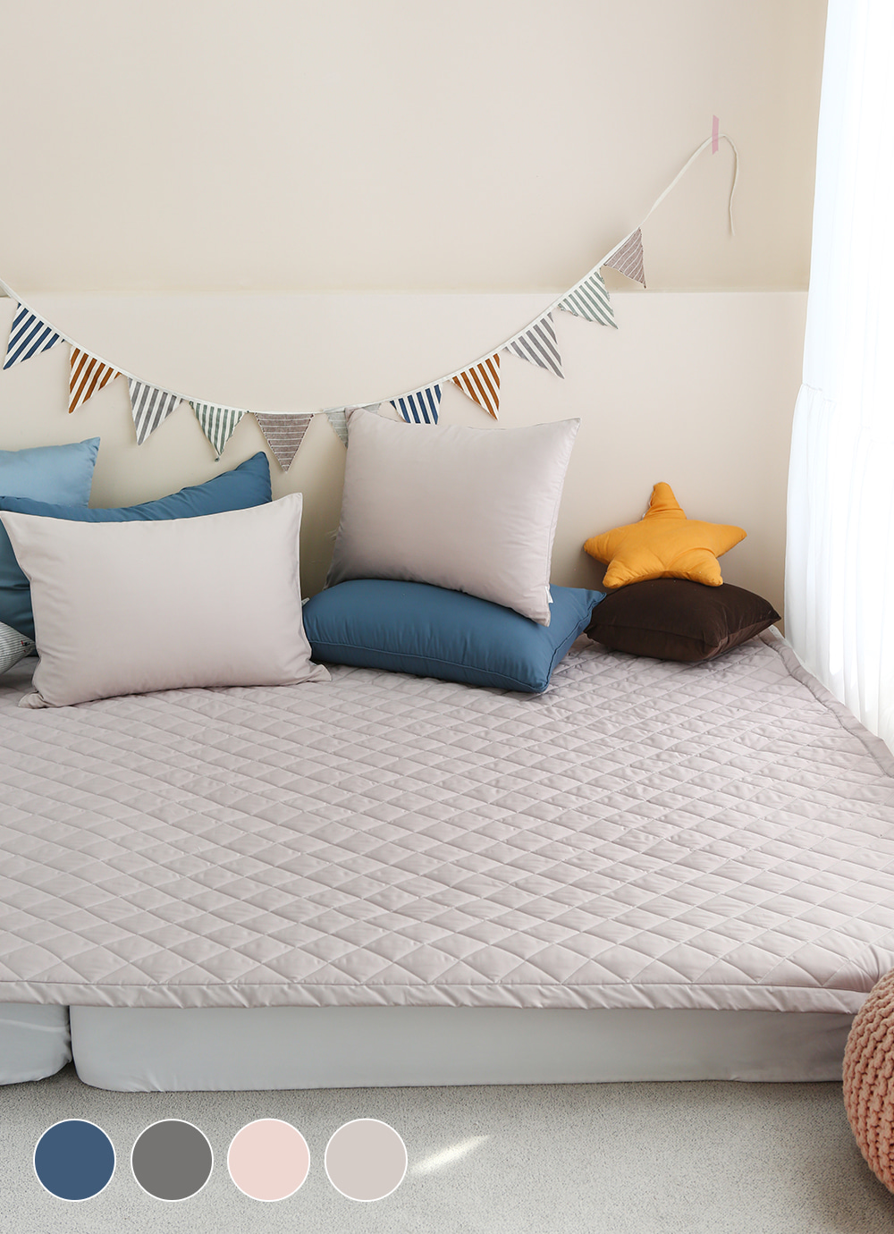 Cotton Bell 40-count High-density Pure Cotton Fitted Family Bed Pad SS+SS / SS+Q / Q+Q 4colors