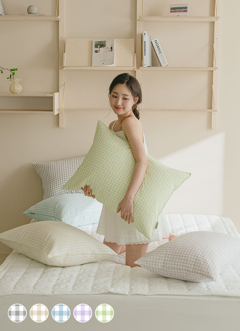 Honey dew Seersucker Ripple 2-layer Pillow Cover 50x70 5colors