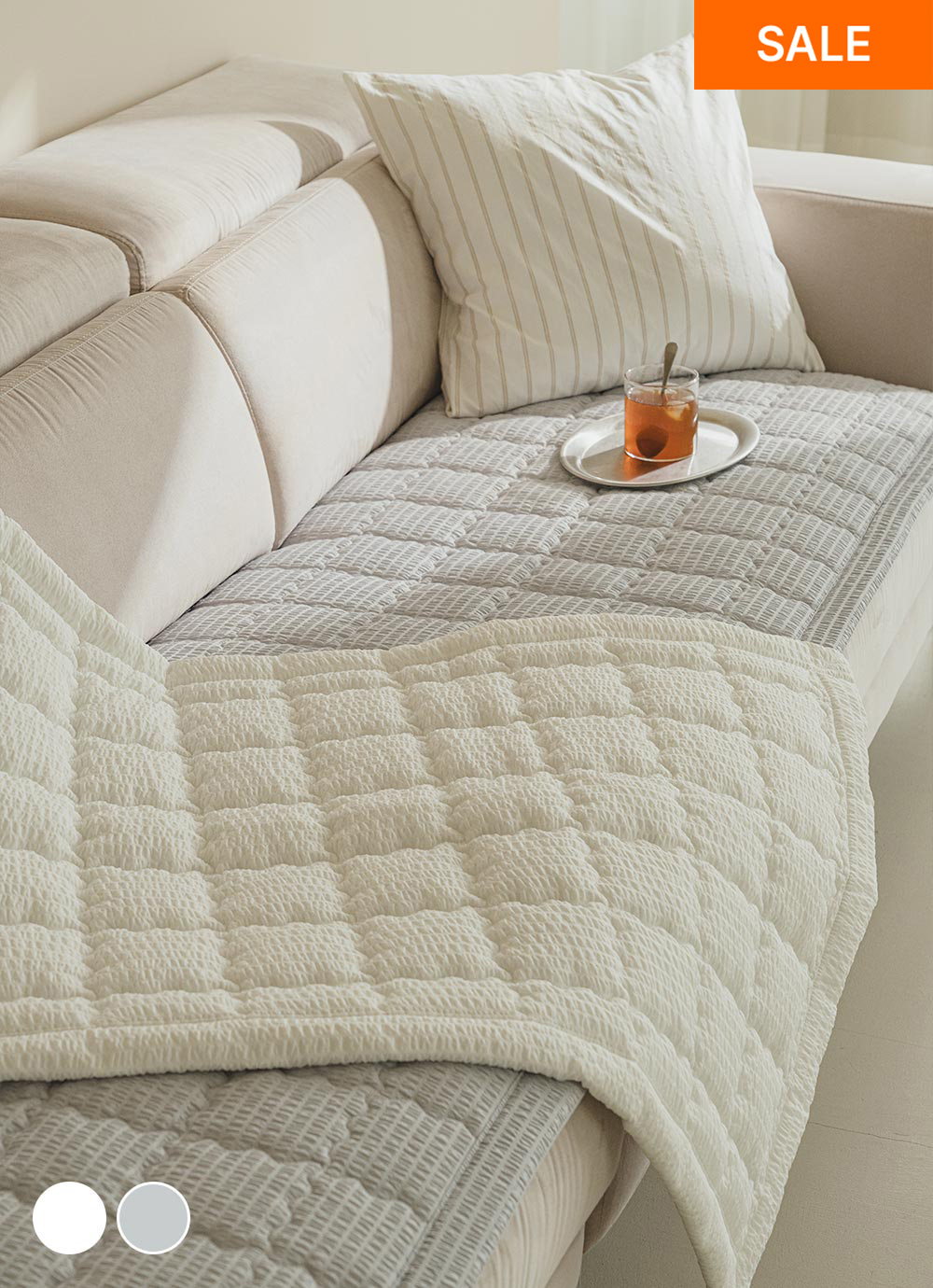 Four Hues Seersucker Ripple summer Sofa Pad 3-person / 4-person 2colors