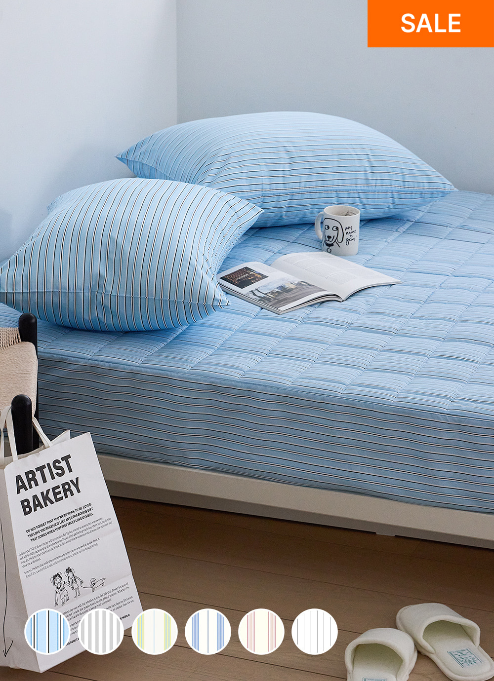 Dreamwell stripe Allergy-care Quilted Mattress Cover SS / Q / small K / K / LK 6colors