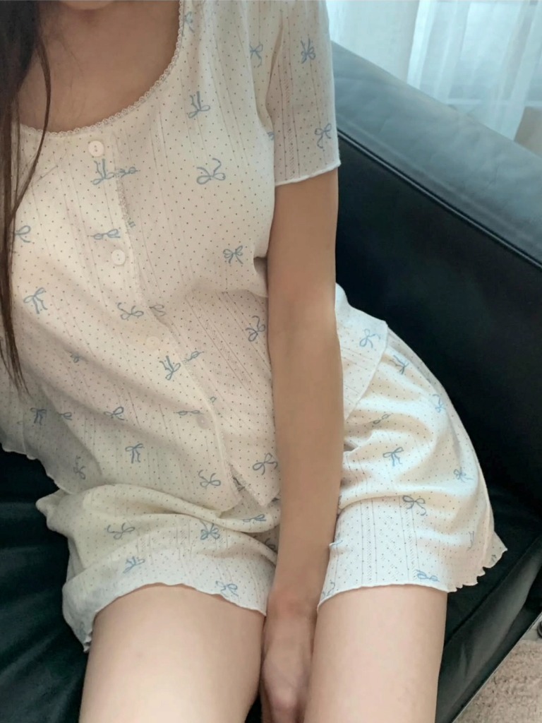 올슨 블루 리본 코튼 파자마 반팔 팬츠 세트