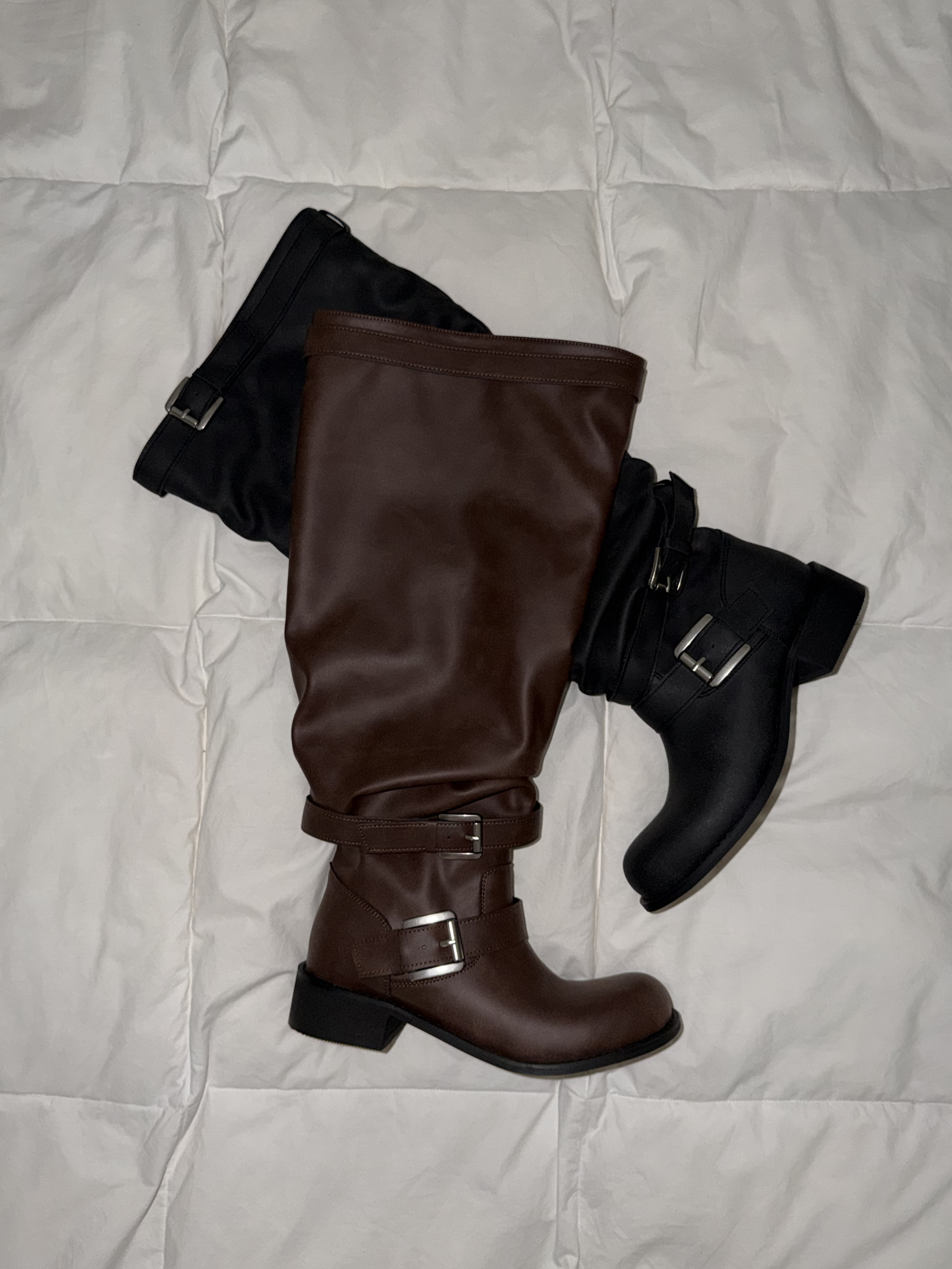 Western Slouch Buckle Long Boots 2 COLORS