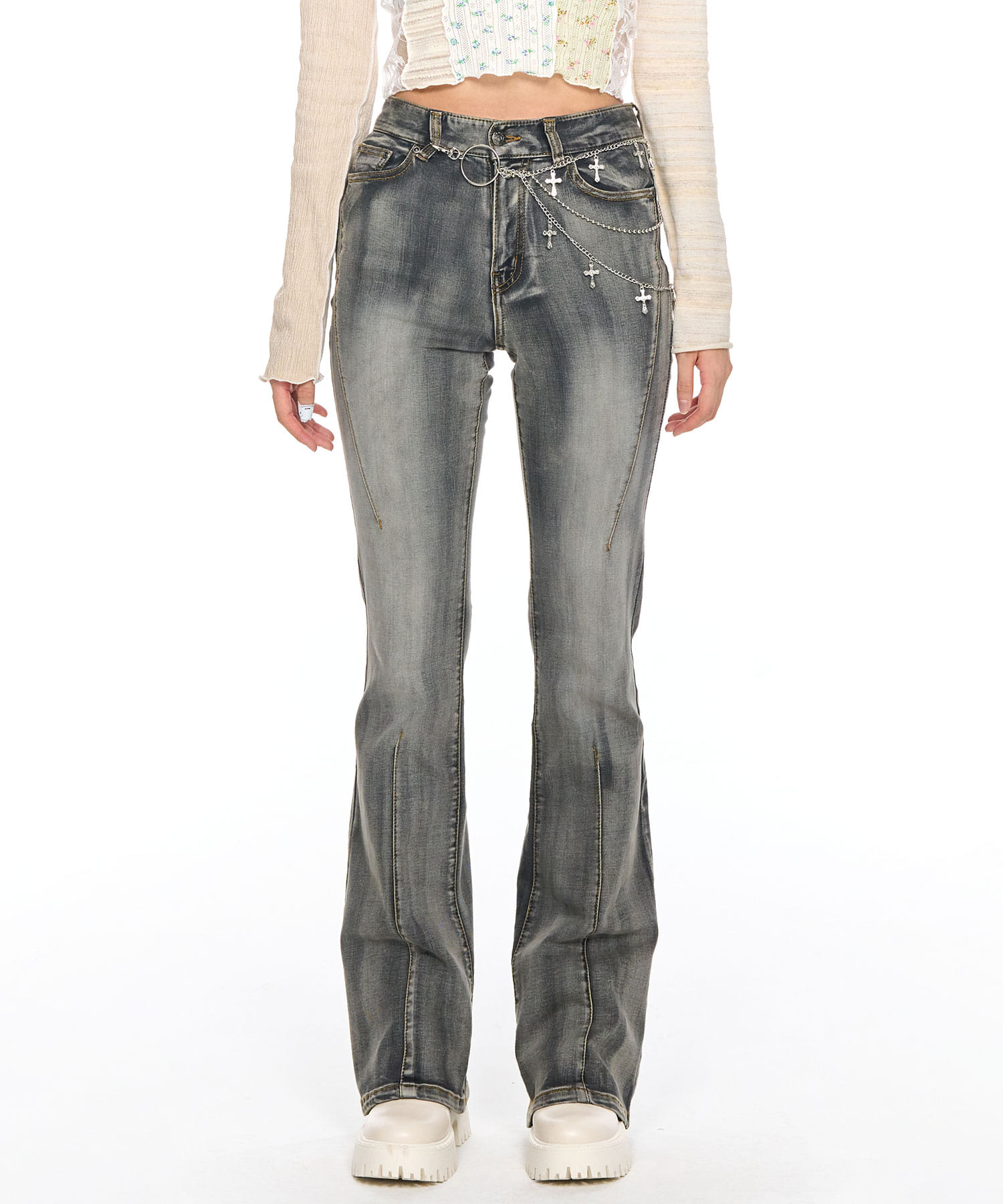 【SCHISM INDUCING】DARTS BOOTCUT JEANS GREY DARTS BOOTCUT JEANS GREY - SCHISM INDUCING