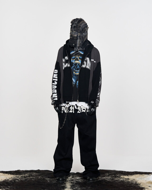 X INSANE GARAGE) FAKE REWORKED ZIP UP HOODIE CHARCOAL