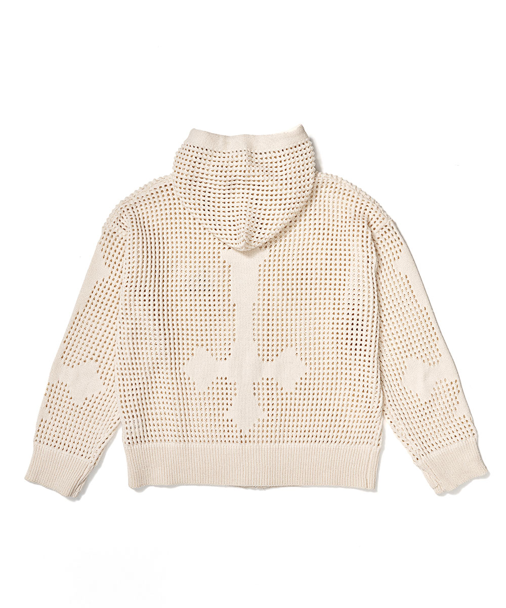CROSS MESH ZIP HOODIE IVORY - SCHISM INDUCING