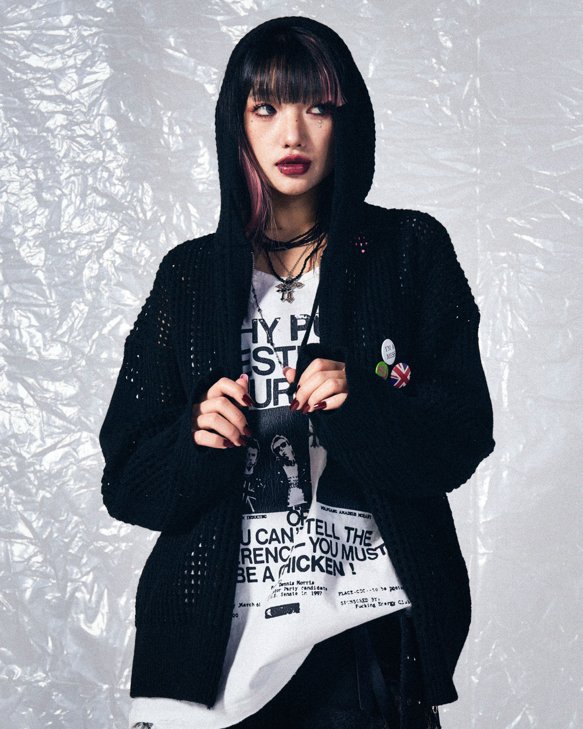 CROSS MESH ZIP HOODIE BLACK - SCHISM INDUCING