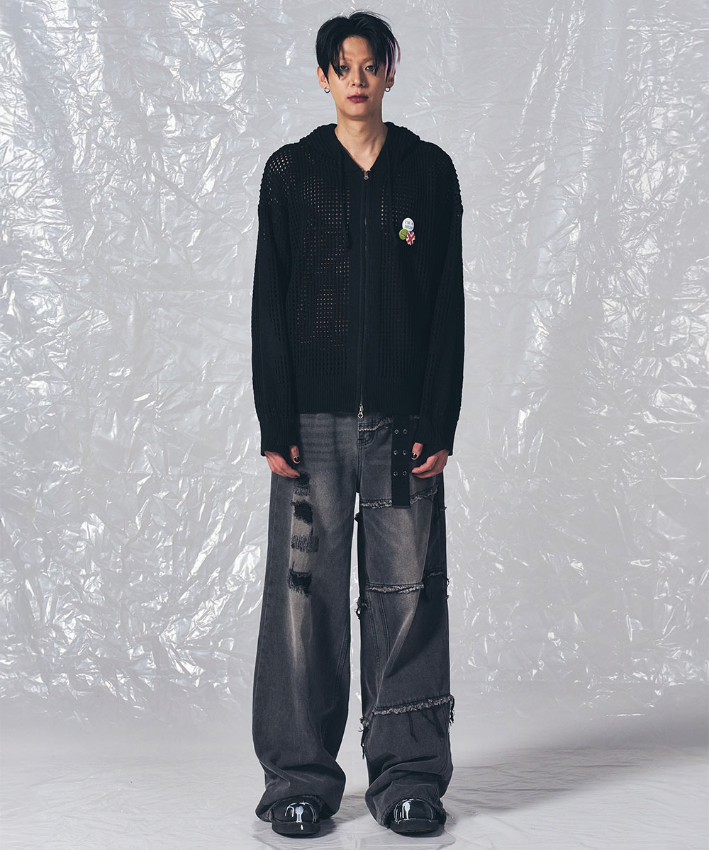 SCHISM INDUCING ■ CROSS MESH ZIP HOODIE フーディ CROSS MESH ZIP HOODIE BLACK - SCHISM INDUCING