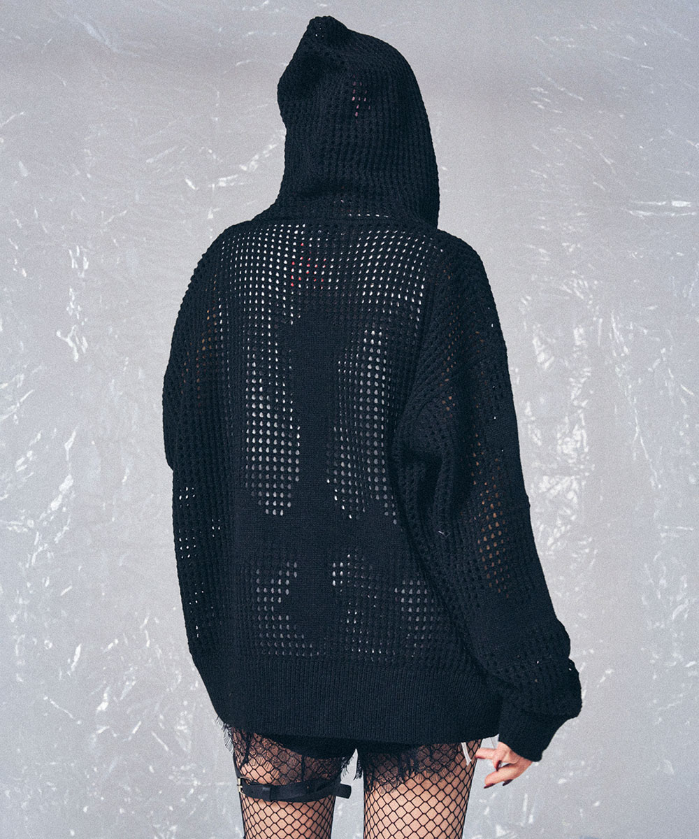 SCHISM INDUCING ■ CROSS MESH ZIP HOODIE フーディ CROSS MESH ZIP HOODIE BLACK - SCHISM INDUCING