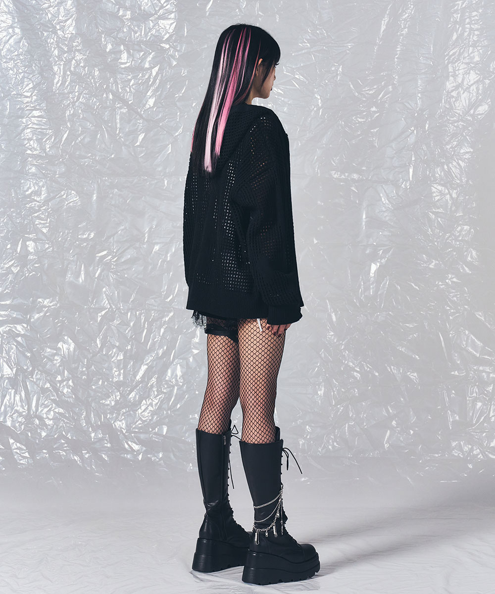 CROSS MESH ZIP HOODIE BLACK - SCHISM INDUCING