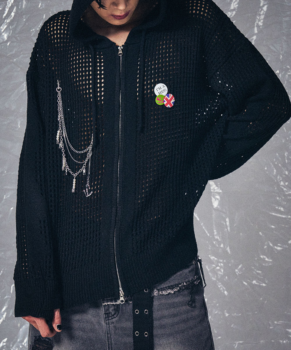 CROSS MESH ZIP HOODIE BLACK - SCHISM INDUCING