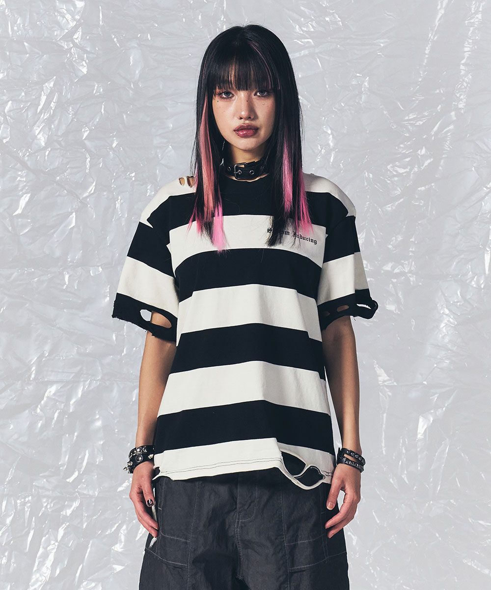 BORO STRIPE T SHIRT BLACK (REFURB) - SCHISM INDUCING