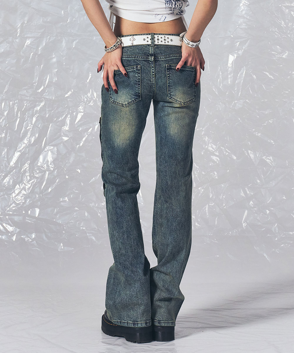 ZIPPER FLARED JEANS BLUE - SCHISM INDUCING