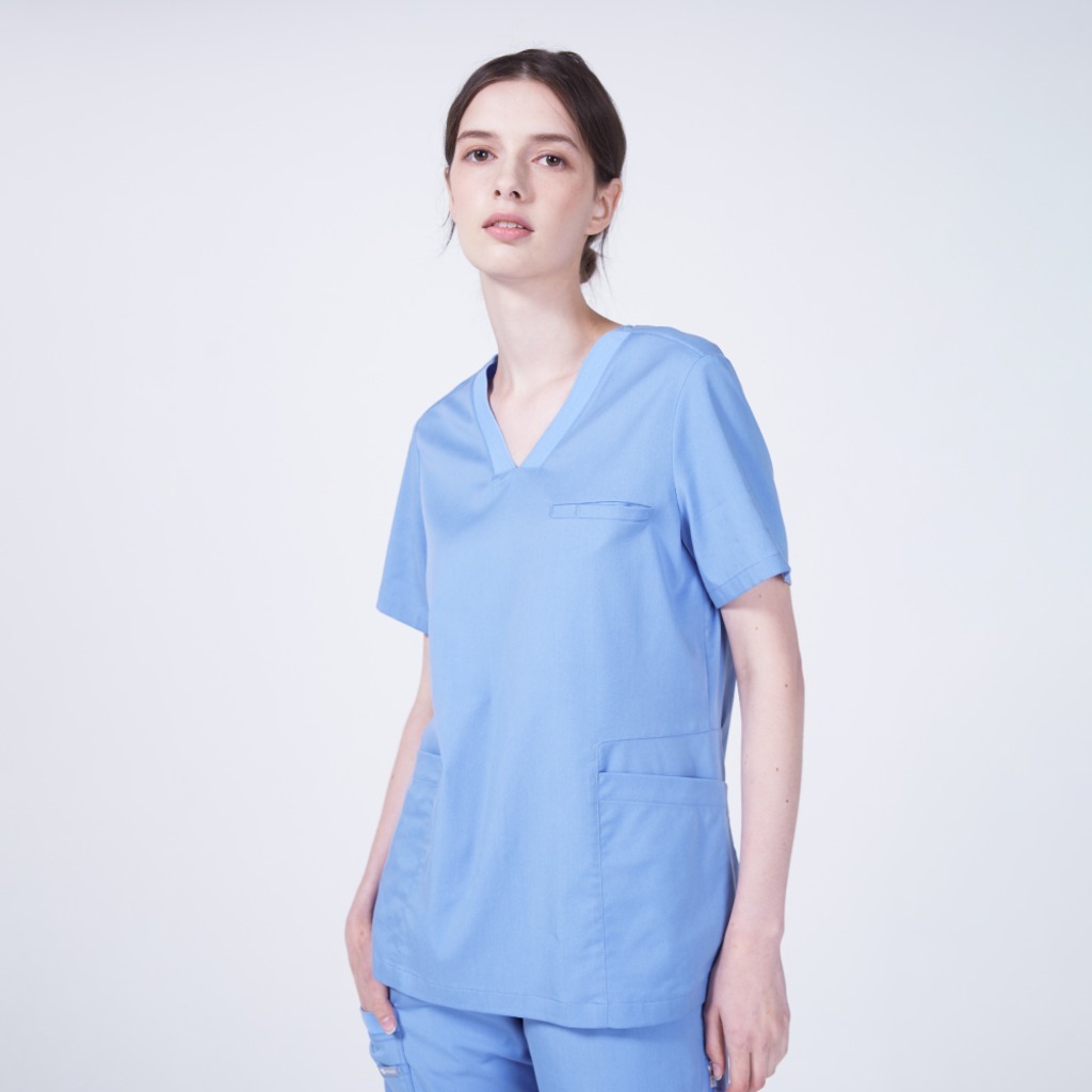 ATVLO BASIC Ila Carina / V-Neck Rib Hem Scrubs Top