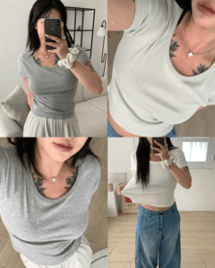 모달 슬림핏 유넥 반팔 티셔츠 - 부드러운 소재감과 예쁜 핏의 데일리 유넥 티셔츠 제품 이미지