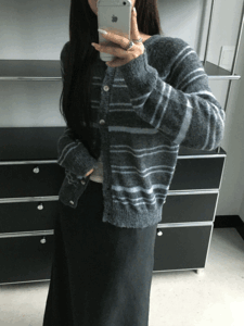 다미 스트라이프 라운드넥 여리핏 데일리 간절기 가디건