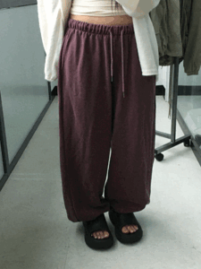 조니 캐주얼 피그먼트 와이드 밴딩 조거 하렘팬츠