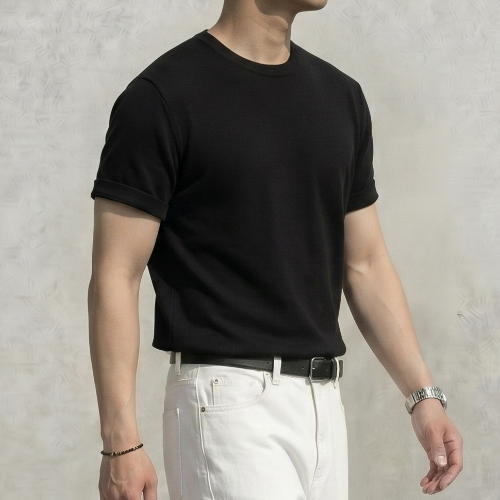 니크지 두꺼운 반팔 라운드 티셔츠