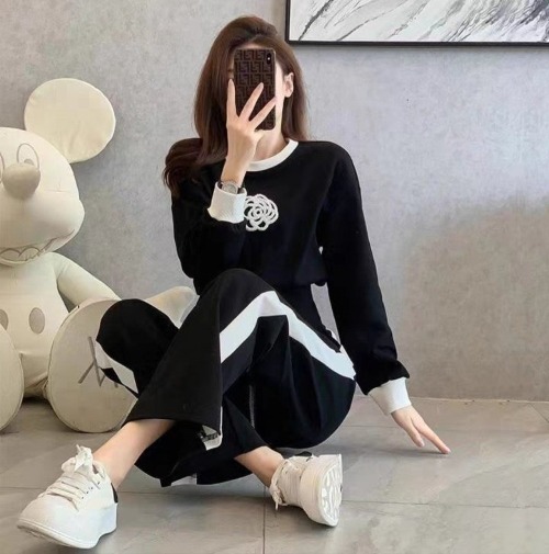 샤넬 로즈 배색 투피스세트