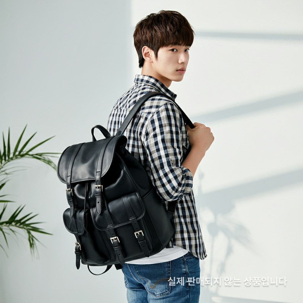 루나틱 블랙 레더 백팩