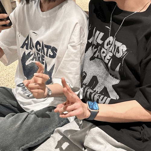 [ღ야옹ღ/68℃/빈티지무드] 남녀공용 커플룩 적극추천!! 오버루즈핏 캣츠 박스 반팔 티셔츠
