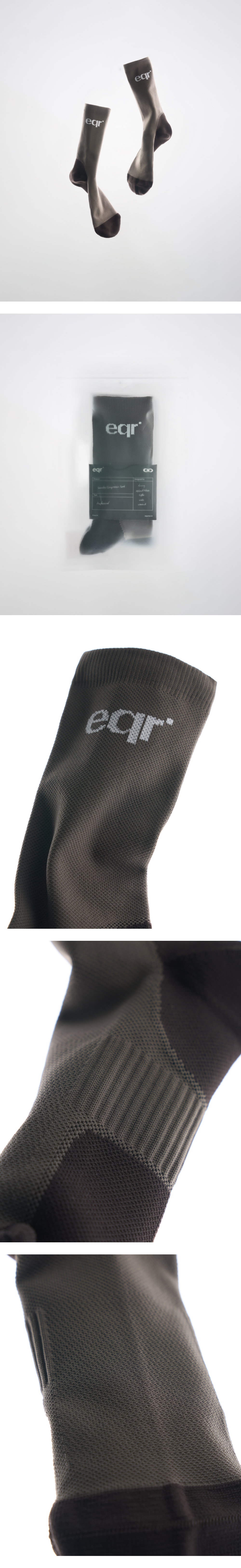 eqr’ 棕色無縫壓縮跑步襪原廠細節與情境照片