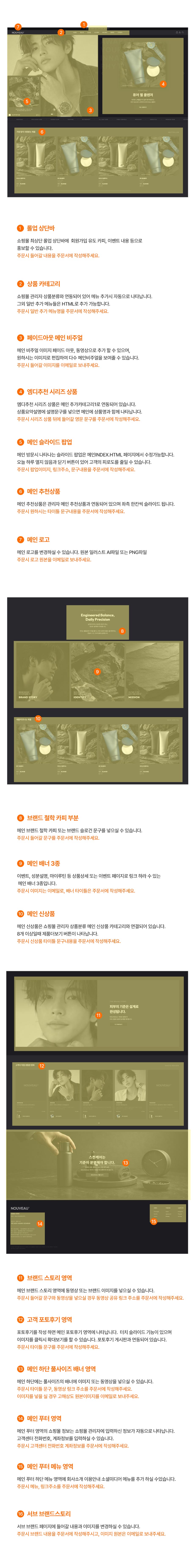 누보 다크모드 반응형 쇼핑몰 영역별 설명