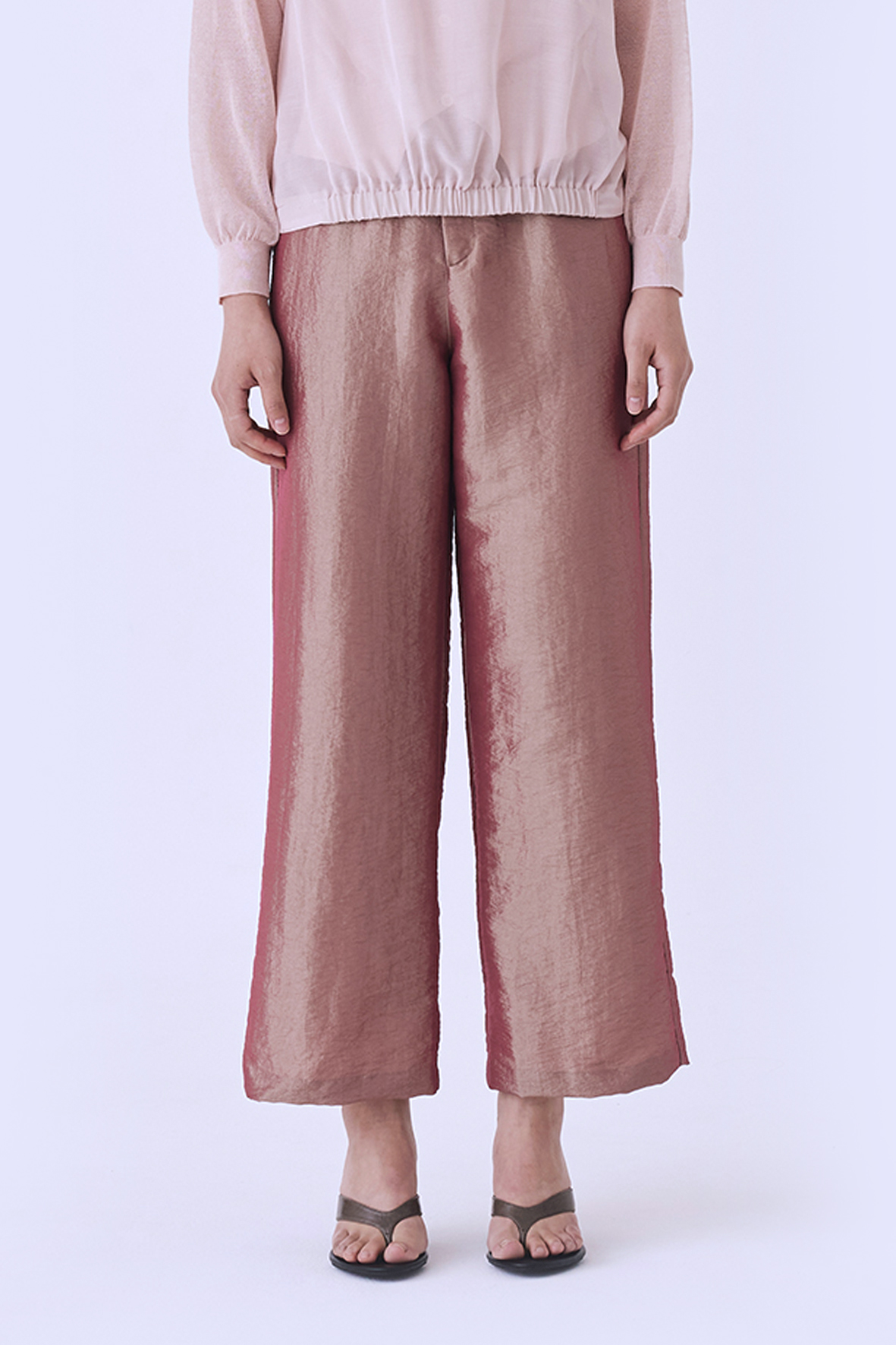 SILKY STRAIGHT TROUSERS (PINK GREEN)