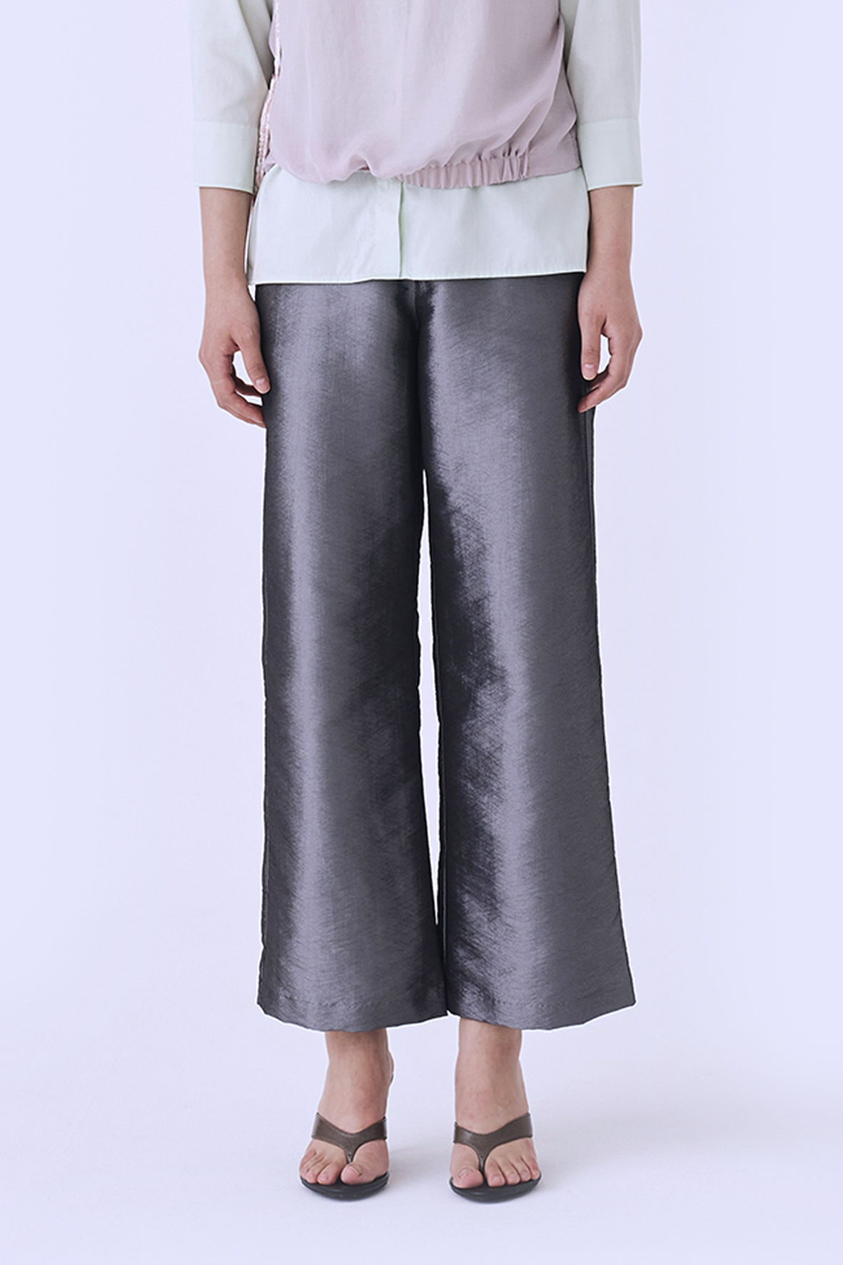SILKY STRAIGHT TROUSERS (SLIVER GARY )