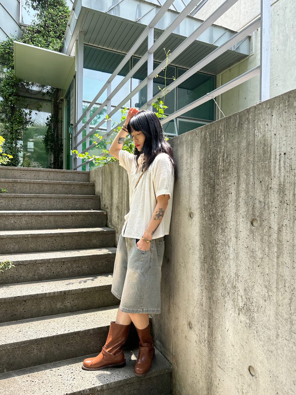 Vintage washing bermuda denim pants / 빈티지워싱 버뮤다 데님 팬츠 청반바지 상세 이미지 2