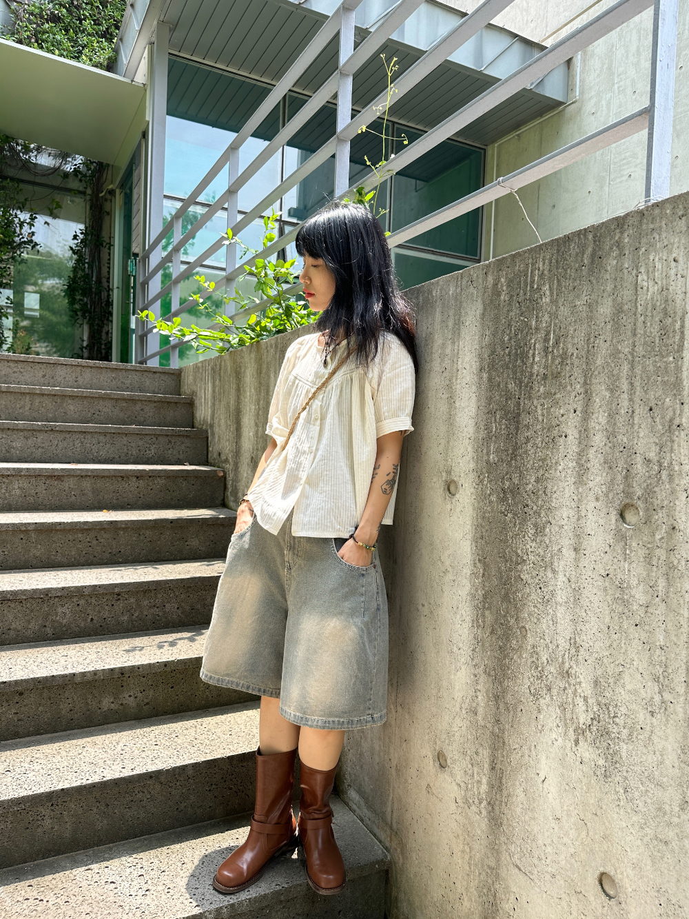 Vintage washing bermuda denim pants / 빈티지워싱 버뮤다 데님 팬츠 청반바지 상세 이미지 4