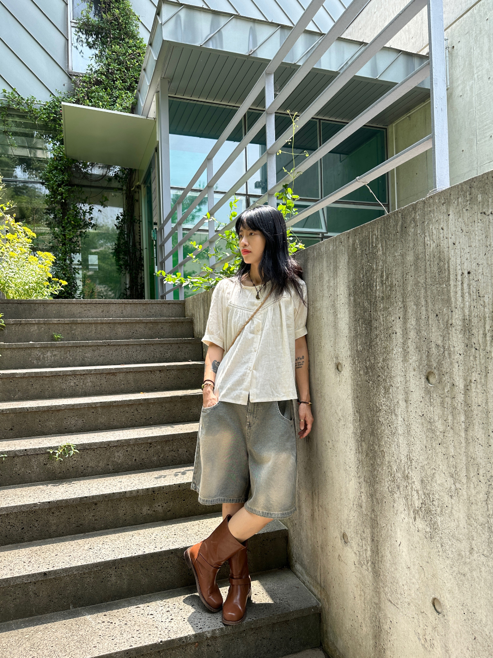 Vintage washing bermuda denim pants / 빈티지워싱 버뮤다 데님 팬츠 청반바지 상세 이미지 3