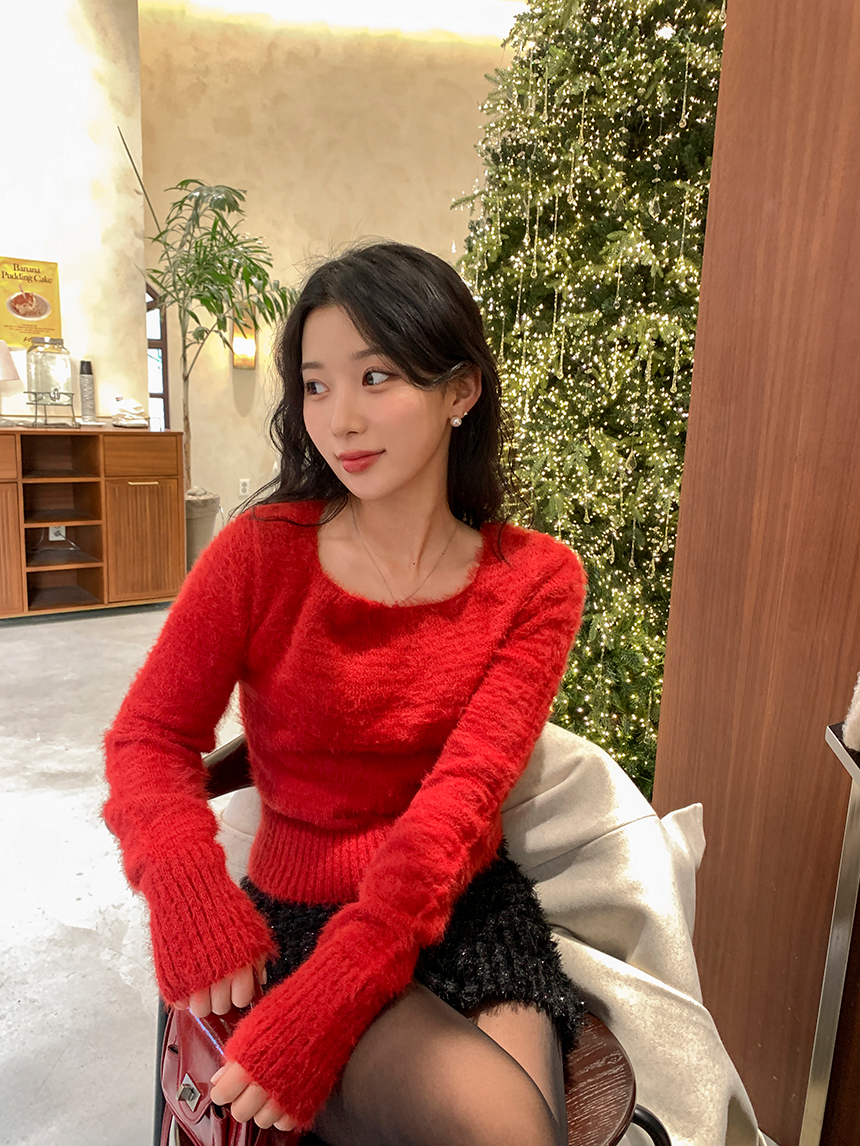 밍키 브러쉬 스퀘어넥 니트 3color 상세 이미지 13