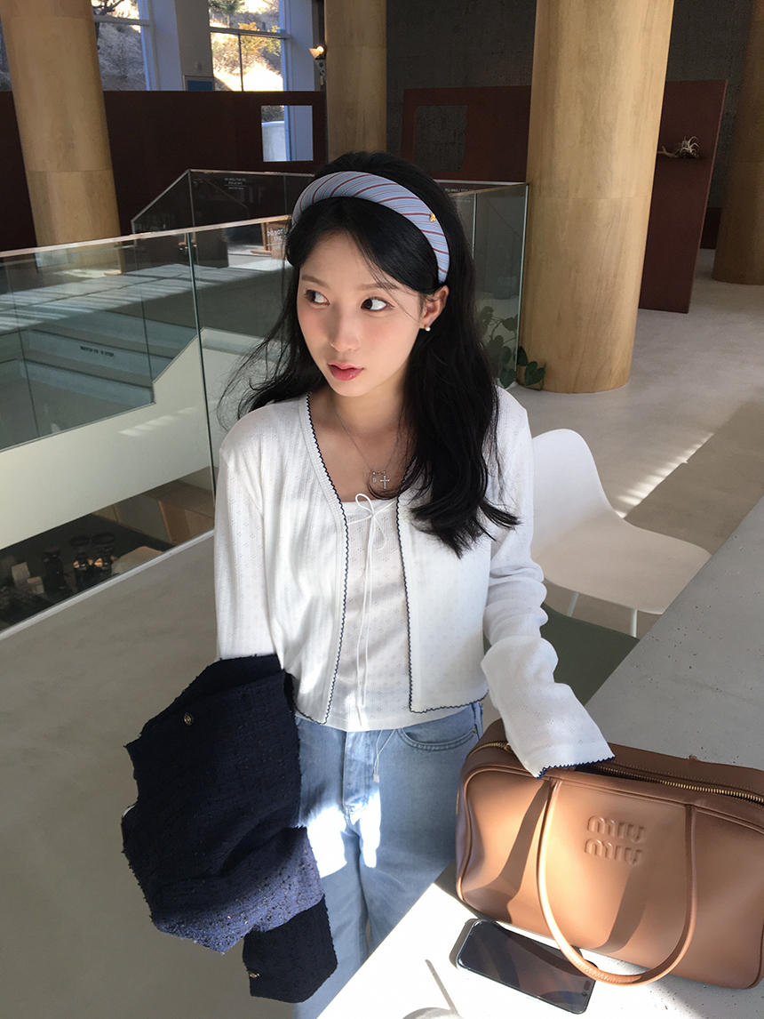 [봄신상] 코즈 리본 펀칭 나시 가디건 세트 3color 상세 이미지 14