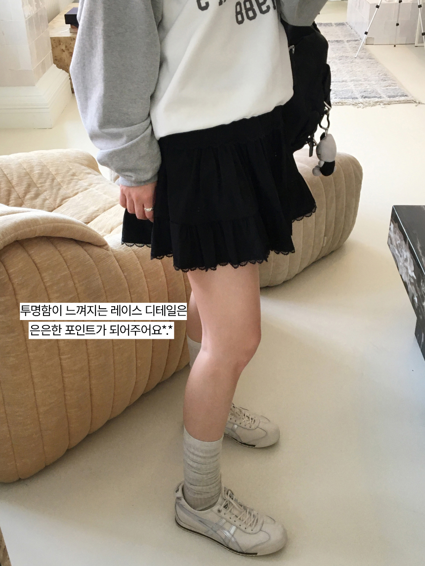 [바지안감] 피츠 레이스 밴딩 미니 스커트 2color 상세 이미지 6