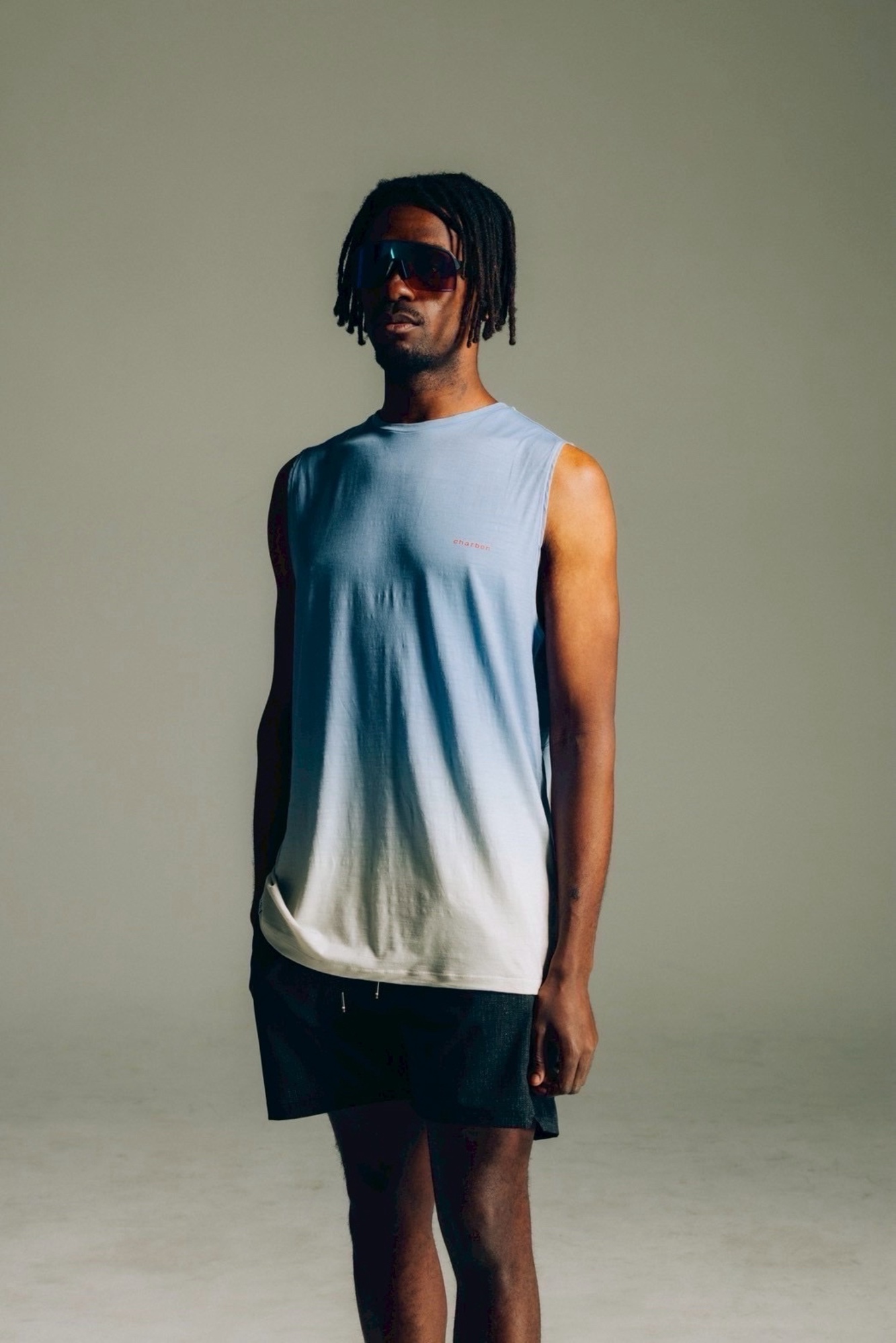 シャルボン charbon WOOL DIP DYE SLEEVELESS Charbon REDA WOOL DIP DYE SLEEVELESS T-SHIRT LIGHT BLUE [샤르봉