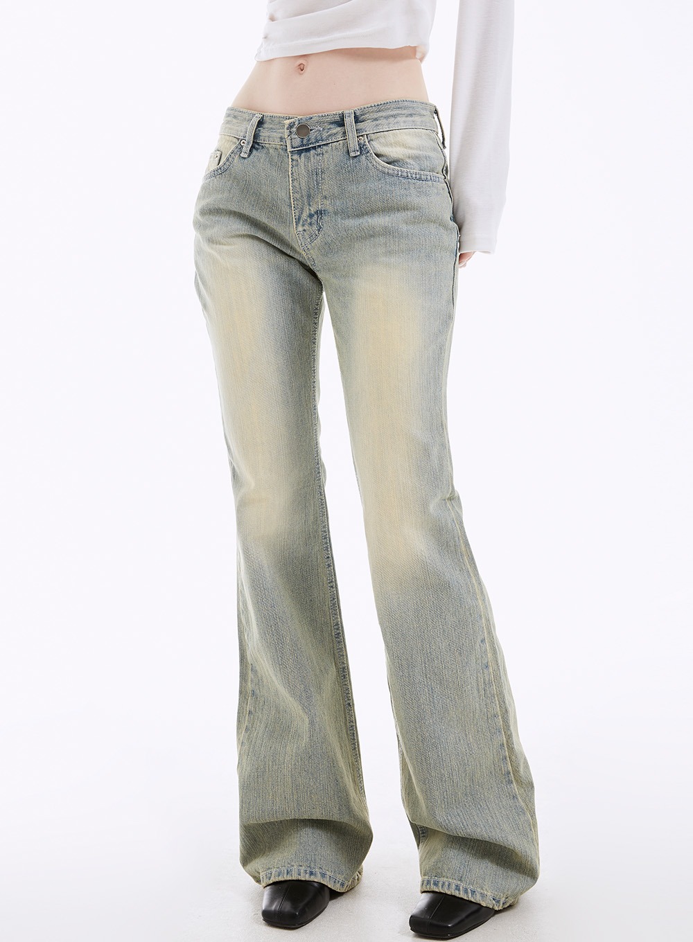 デニム・ジーパン [NEVY] Nudge Low-Waist Bootcut Denim Pants (2 COLOR) Nudge Low Rise Bootcut Jeans - nevy