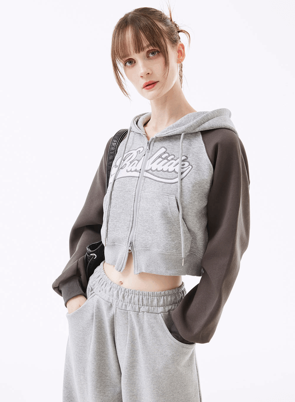 렌조 레터링 배색 후드집업