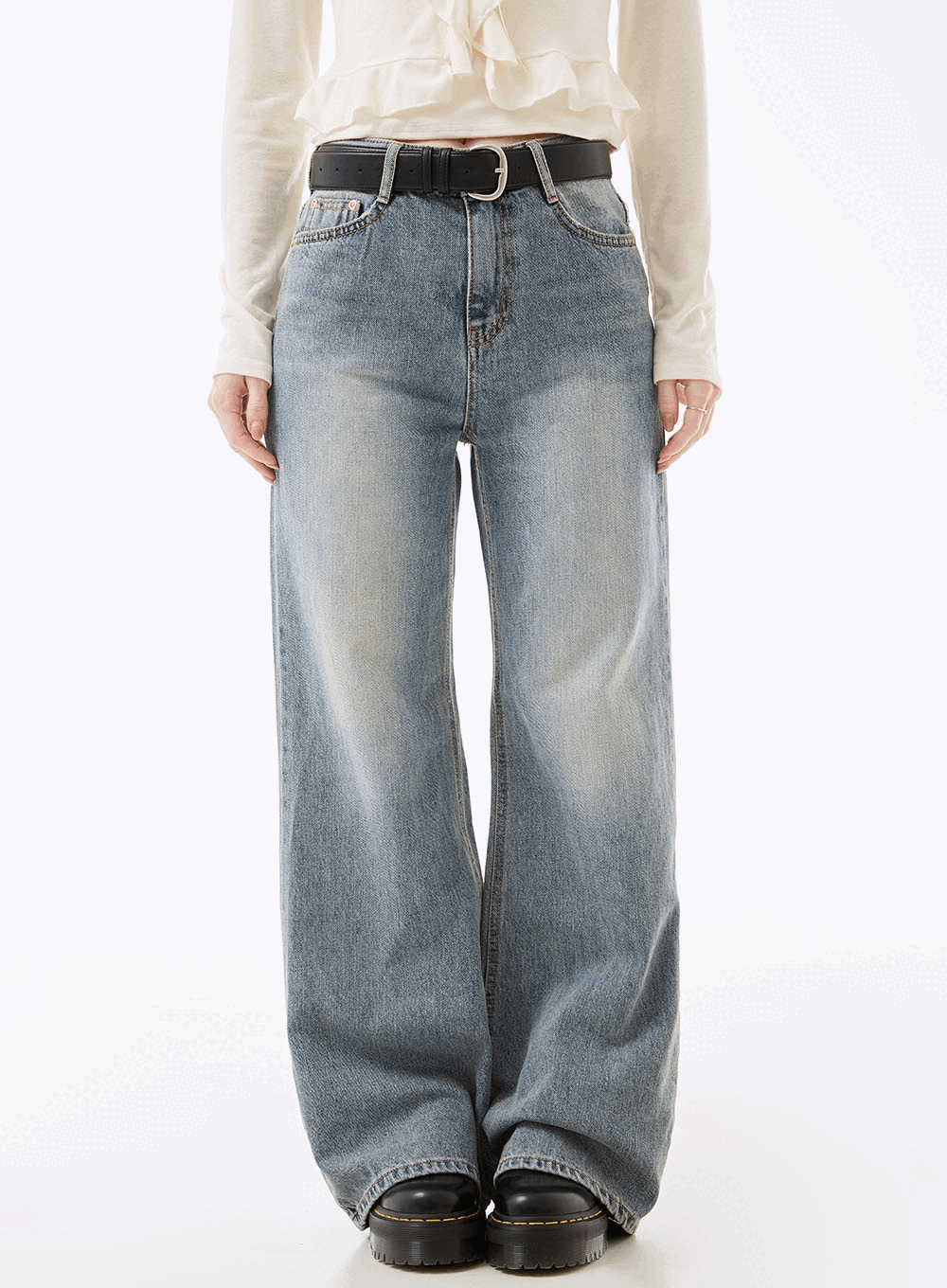 트라핀 워싱 와이드 데님팬츠