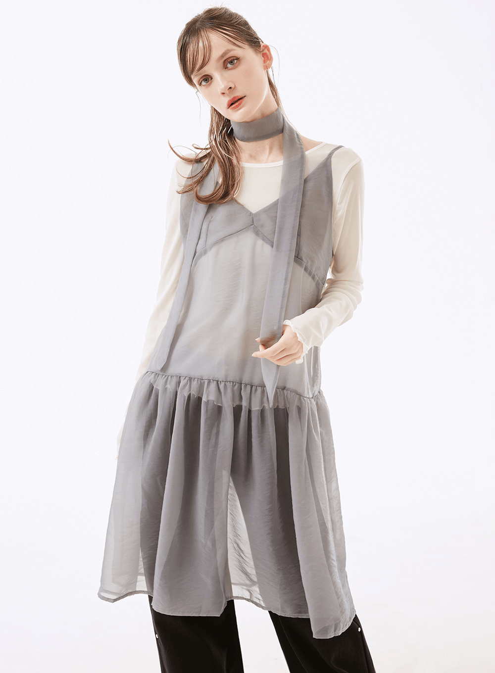 Lour Layering Sheer Midi Dress - nevy