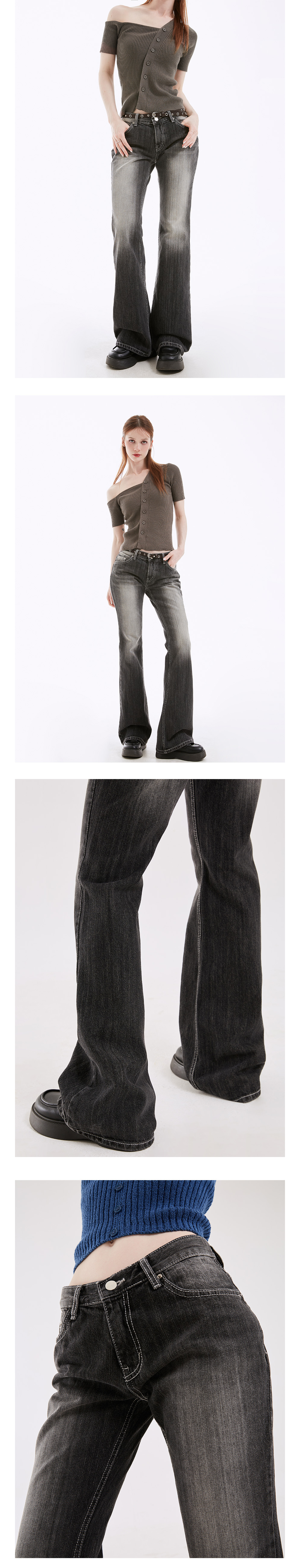 デニム・ジーパン [NEVY] Nudge Low-Waist Bootcut Denim Pants (2 COLOR) Nudge Low Rise Bootcut Jeans - nevy