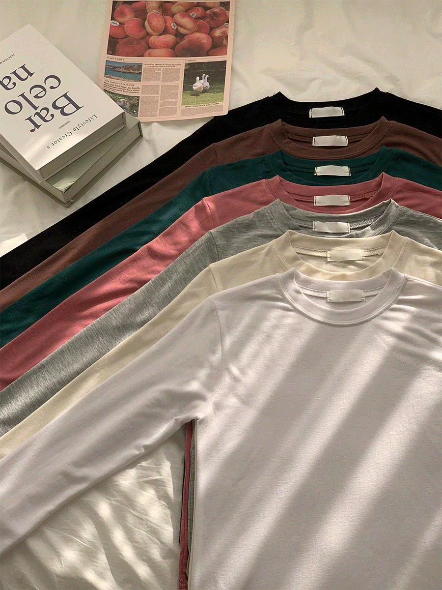 [베이직템!/데일리💗] 베이직 이너 모달 여성 무지 라운드넥 긴팔 티셔츠 베이직 티셔츠 기본티