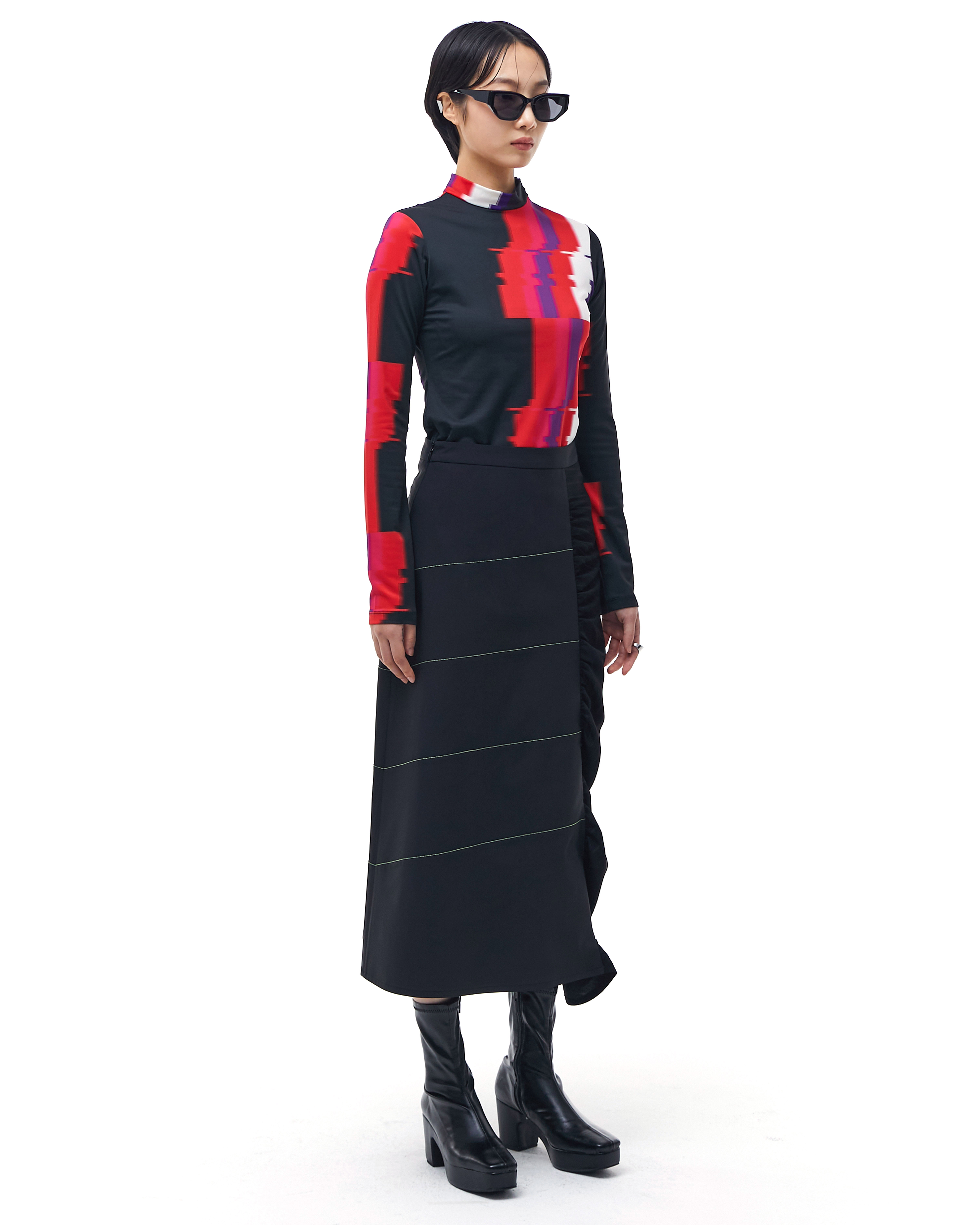 Shirring Panel Skirt _ Black