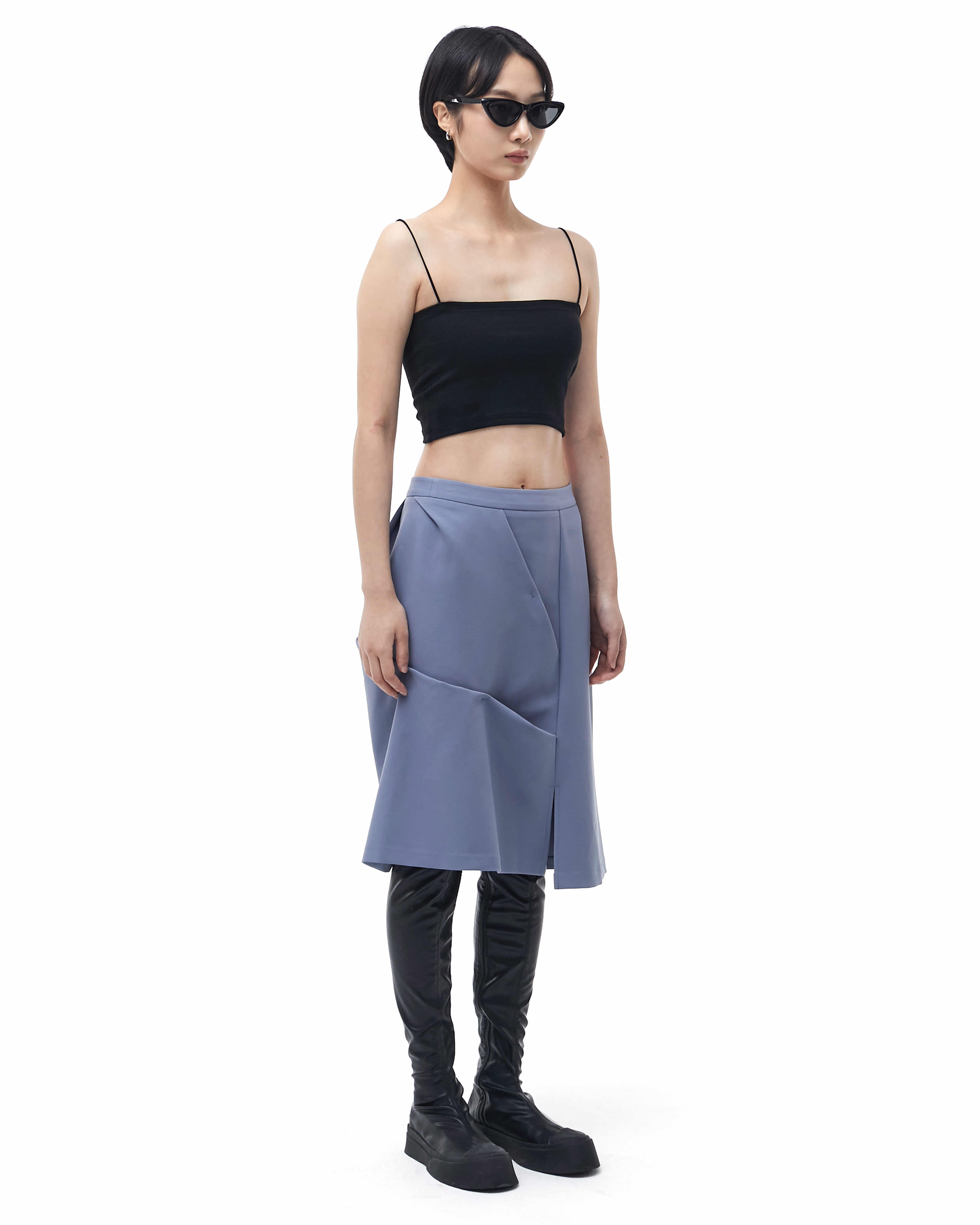 DOZI - Draped Slit Skirt _ Blue Grey