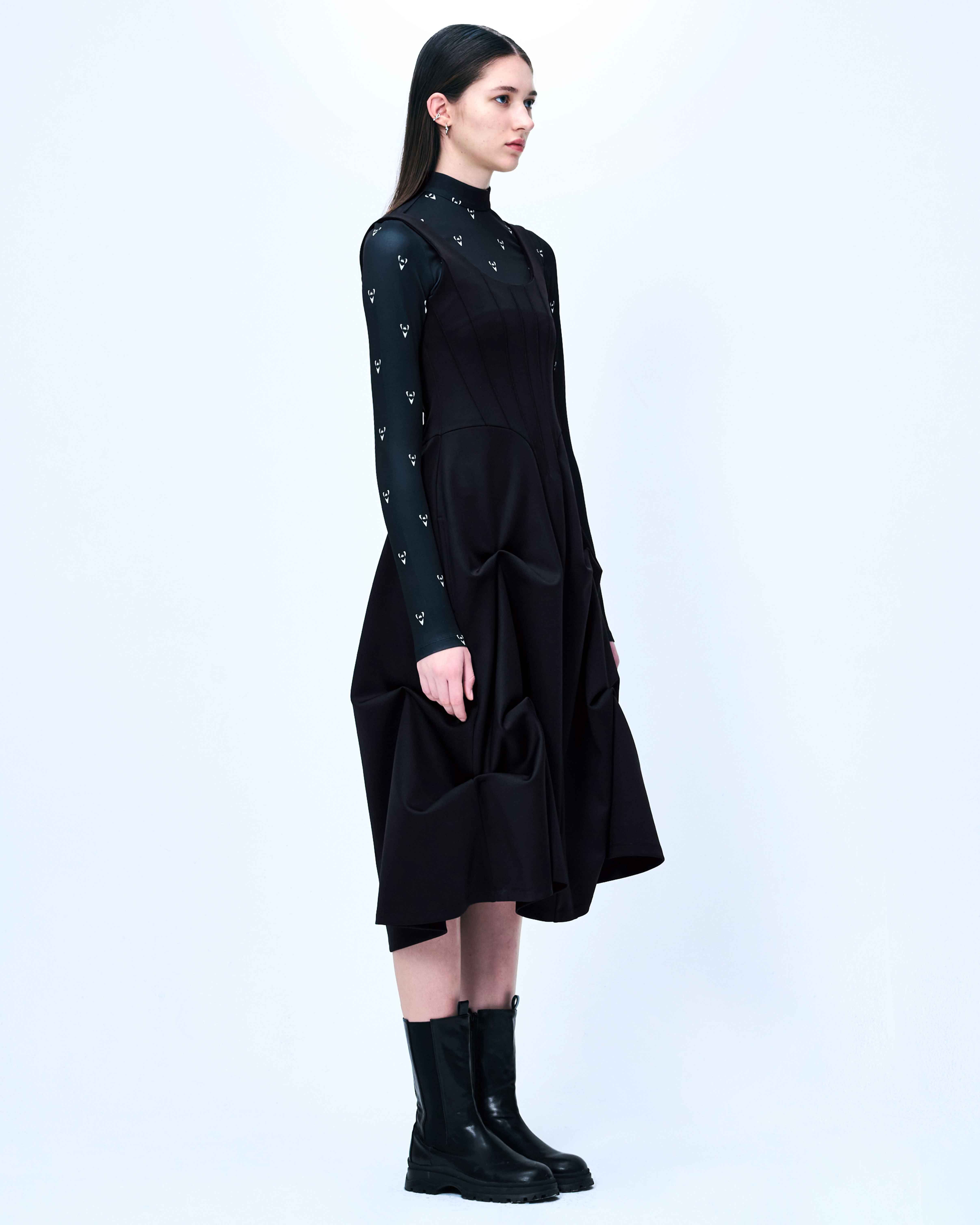 DOZI - Pintuck Jersey Dress _ Black