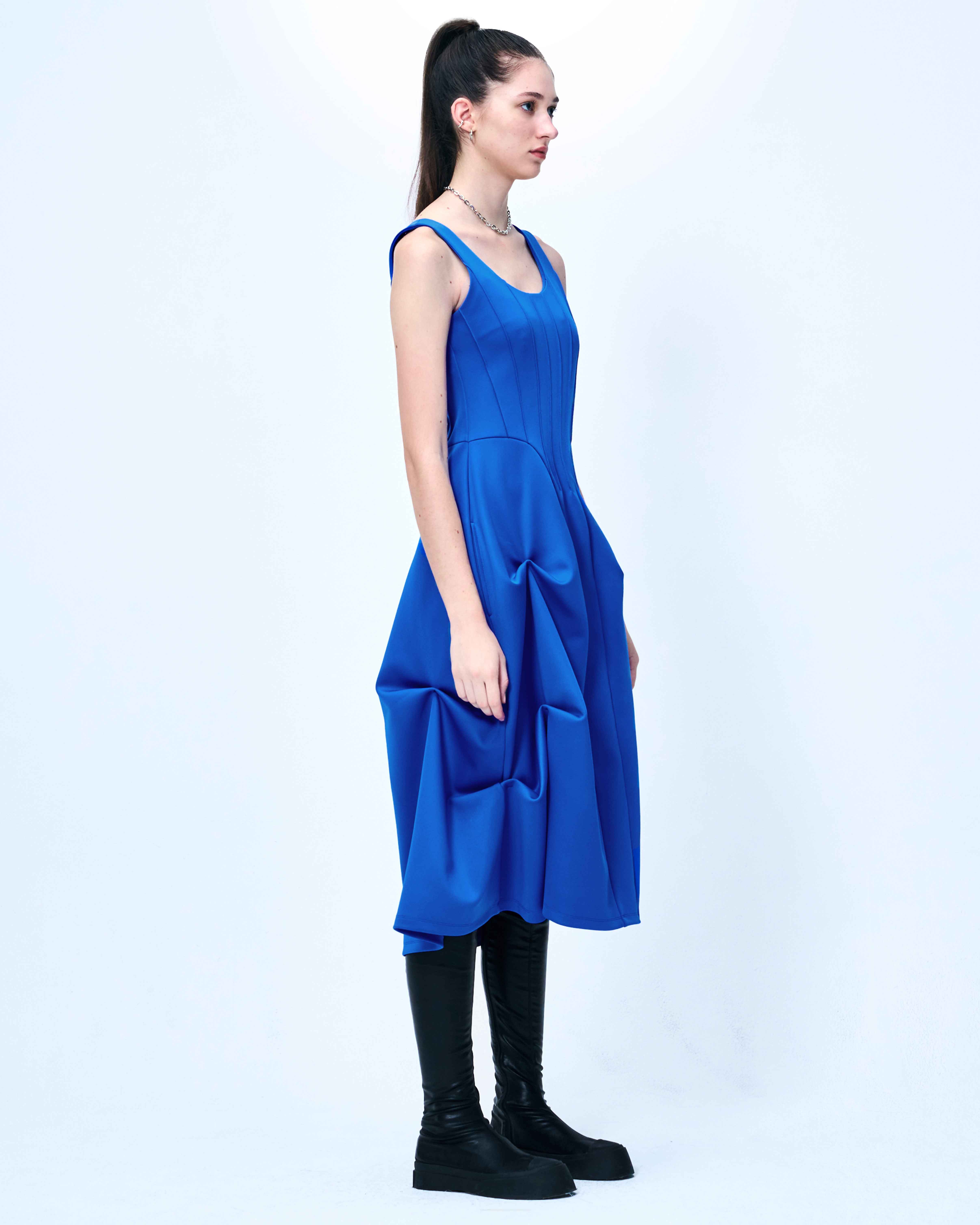 DOZI - Pintuck Jersey Dress _ Blue